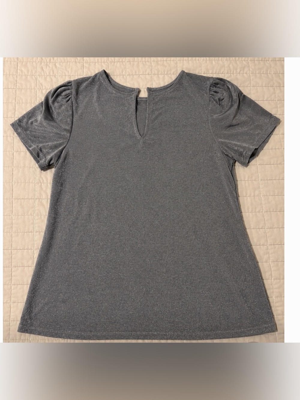 Express XL Silver Gray Metallic Shimmer Puff Sleeve Top Keyhole Party